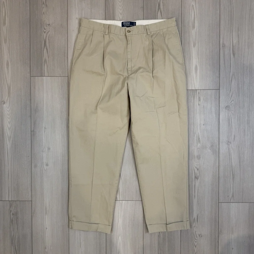 Lot Of 2 Ralph Lauren Polo Pants 38x30 Hammond Pleated Cuffed Trousers‎ Beige